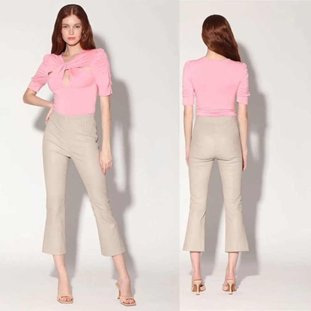 Walter Baker Lori Leather Flare Leg Elastic Waist Pant Women's Dove Size: XS NWT